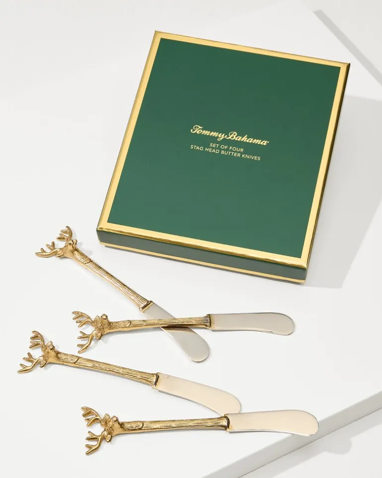 Sale Tommy Bahama Brass and Stainless Steel Stag Butter Knives - Set of 4 Gold