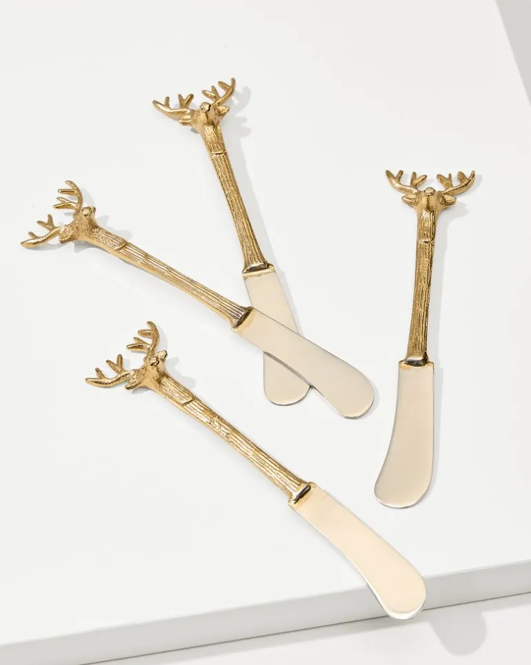 Sale Tommy Bahama Brass and Stainless Steel Stag Butter Knives - Set of 4 Gold