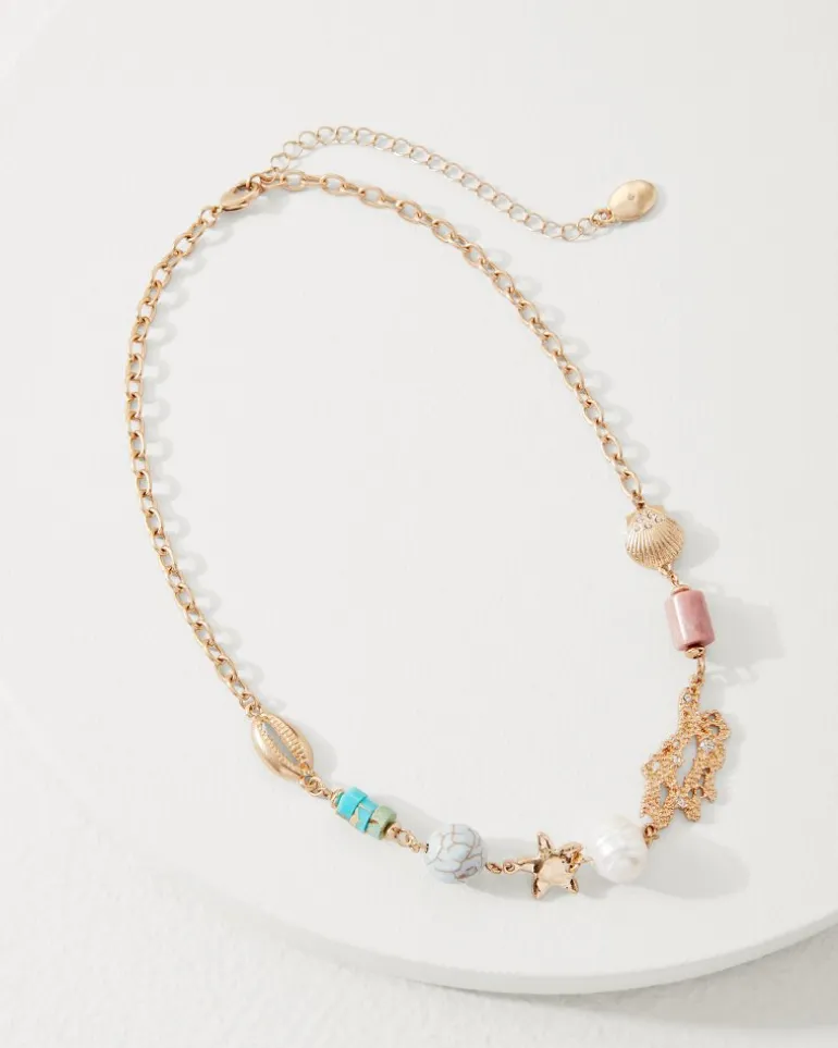 Cheap Tommy Bahama Coral Isles Semi-Precious Stone & Pearl Station Necklace Gold