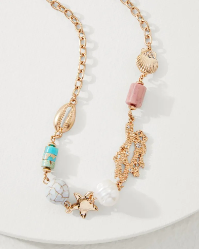 Cheap Tommy Bahama Coral Isles Semi-Precious Stone & Pearl Station Necklace Gold