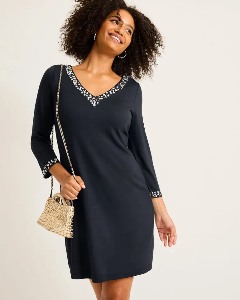 Clearance Tommy Bahama Darcy Embellished V-Neck Dress Black
