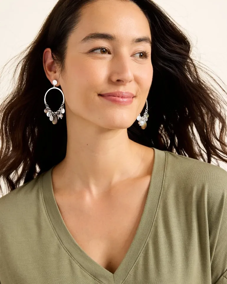 Best Sale Tommy Bahama Marco Island Shell and Mother of Pearl Drop Hoop Earrings Silver