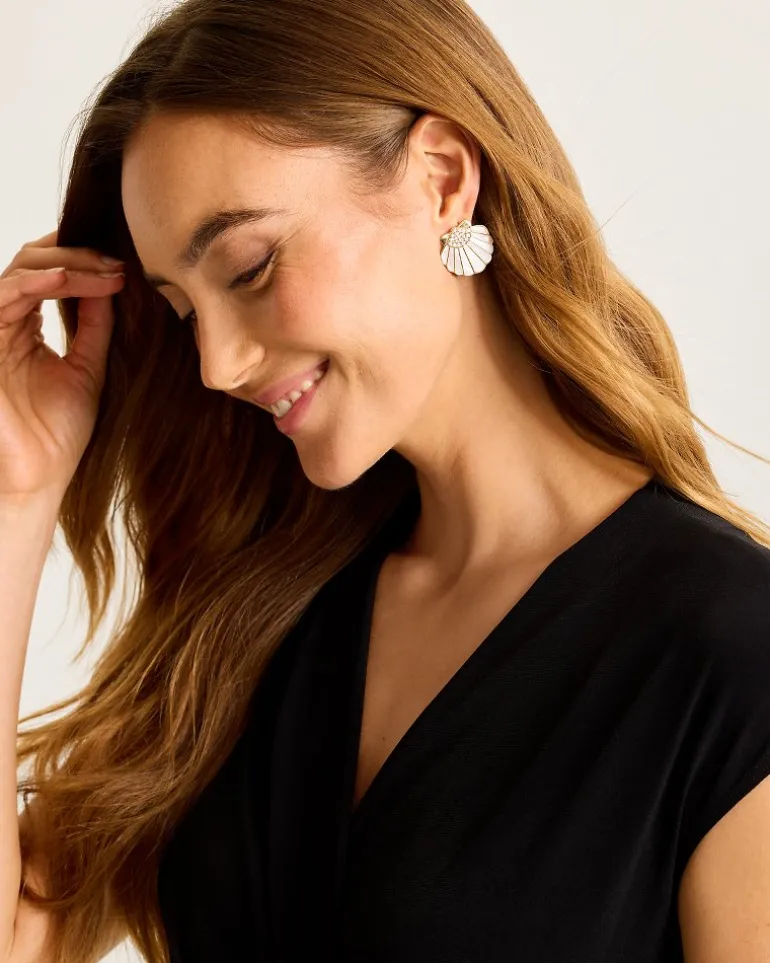 Store Tommy Bahama Moments in Paradise Mother of Pearl and Shell Statement Earrings Gold