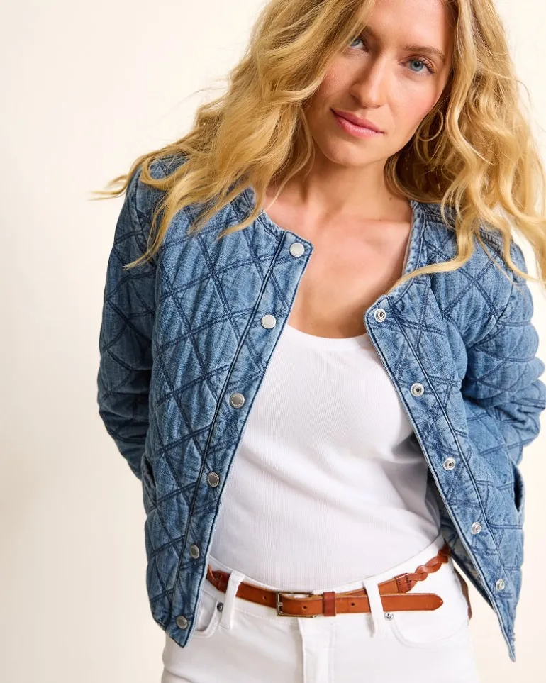 Online Tommy Bahama Quilted Cropped Denim Jacket Vintage Playa Wash