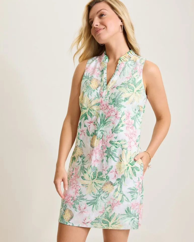 Clearance Tommy Bahama Two Palms Orchid Oasis Linen Shift Dress Summer Grey